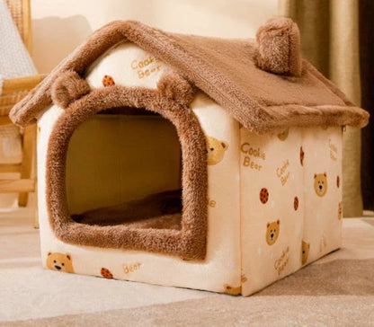 Cozy Pet Cave: Foldable plush dog house with warm removable cushion in various color options