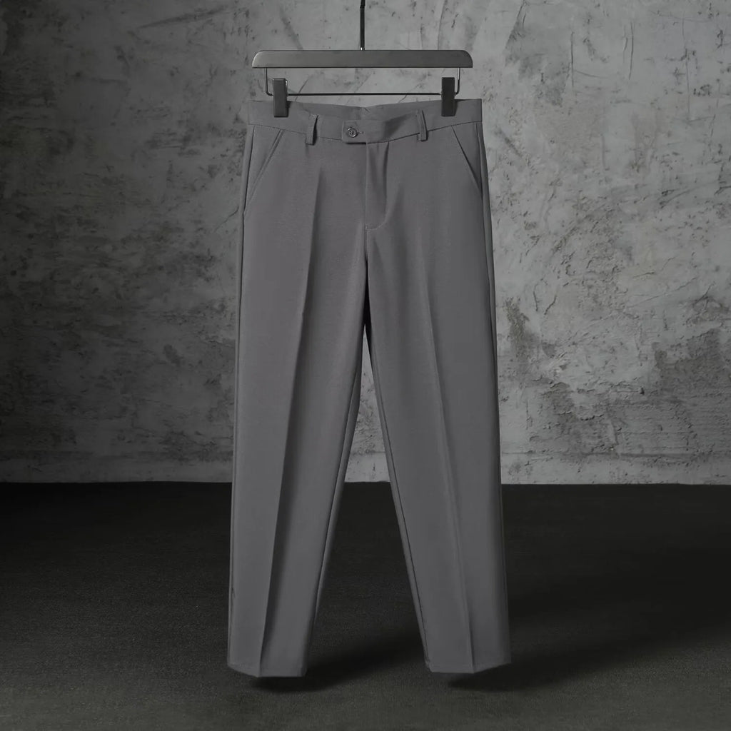 Autumn men's straight loose fit brushed polyester casual trousers in khaki, front view