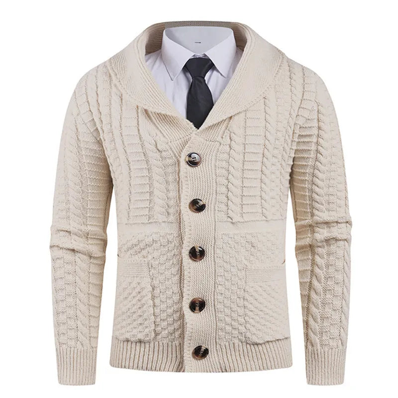Thickening men's pullover cardigan in light gray made from rabbit fur and modal fabric
