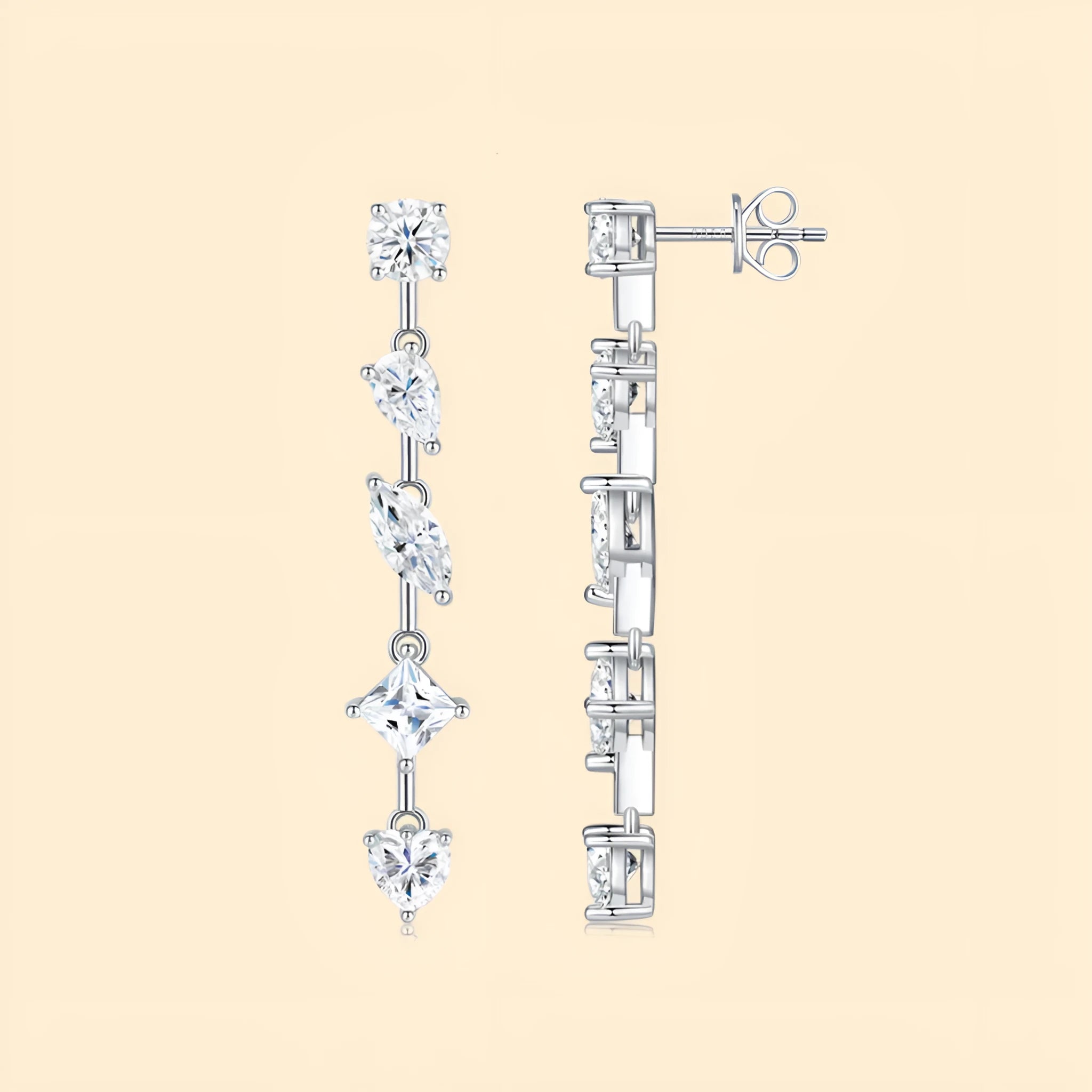 Pear-shaped moissanite long drop earrings in 925 sterling silver, cold wind style