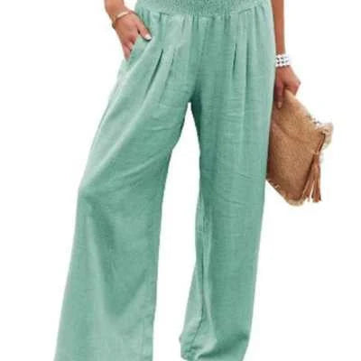 Women's wide leg cotton linen trousers in various colours