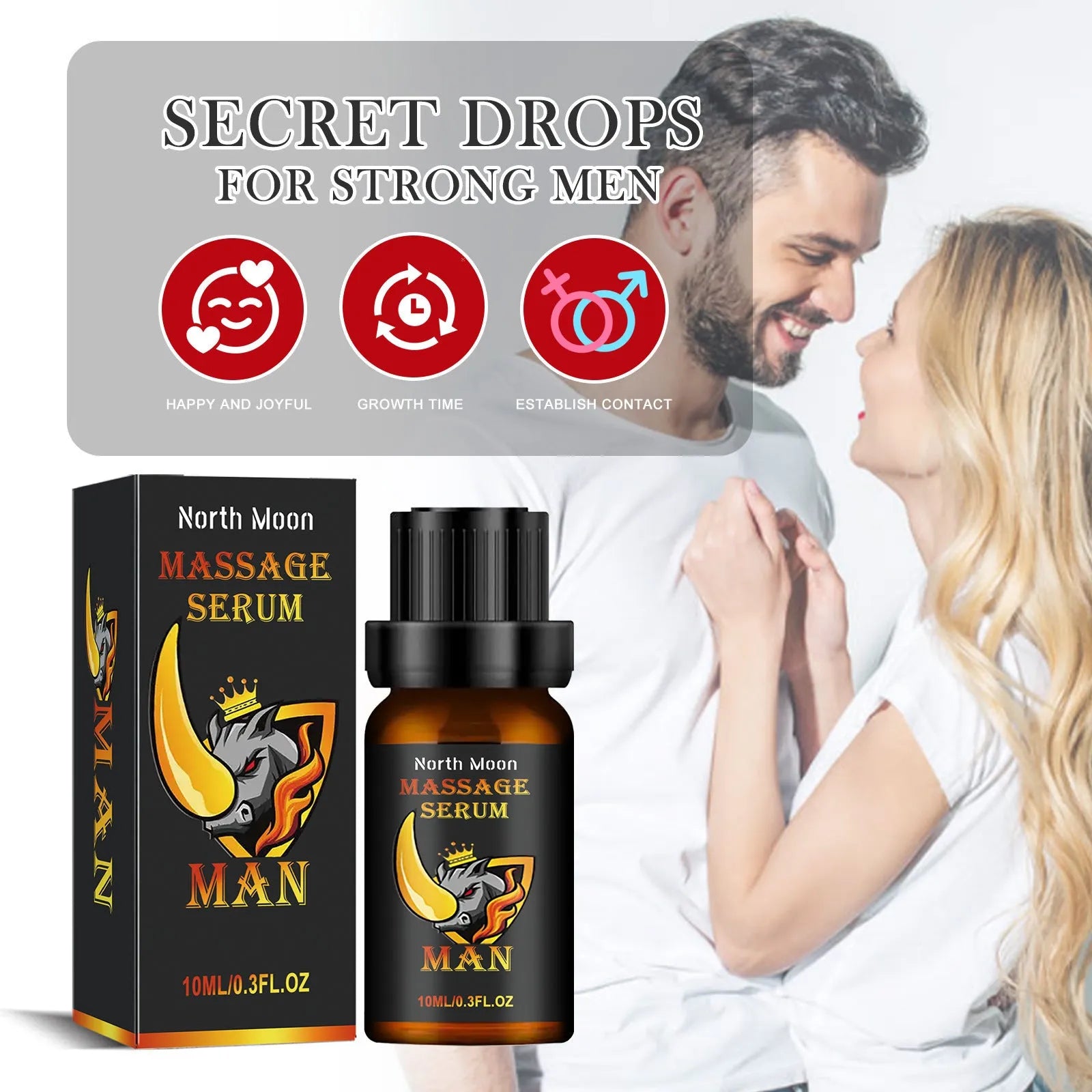 10ml bottle of men's endurance vitality massage oil with five-ingredient formula