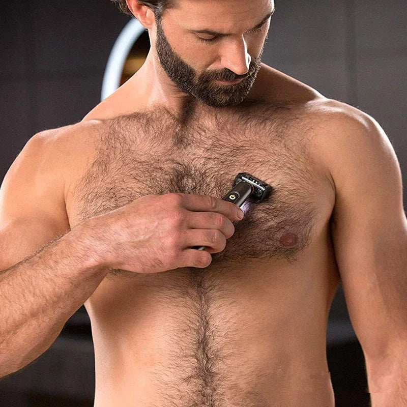 Wireless rechargeable precision shaver for men with stainless steel blades