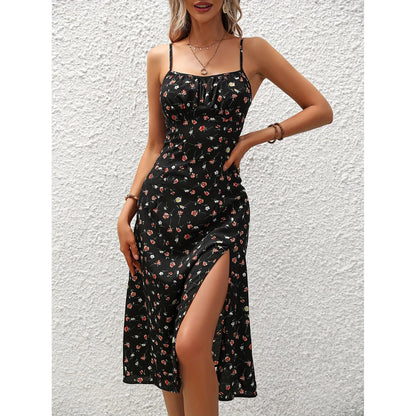 Stylish polka dot dress with sexy thigh-high slit, available in a variety of vibrant colors