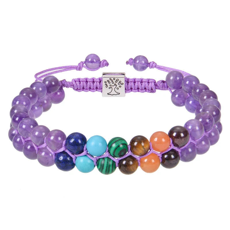 Double layer 7 chakra stone bead bracelet with natural gemstones for yoga and meditation
