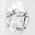 Men's plus size camouflage 3D digital print hooded sweater with zip pocket, black, loose fit