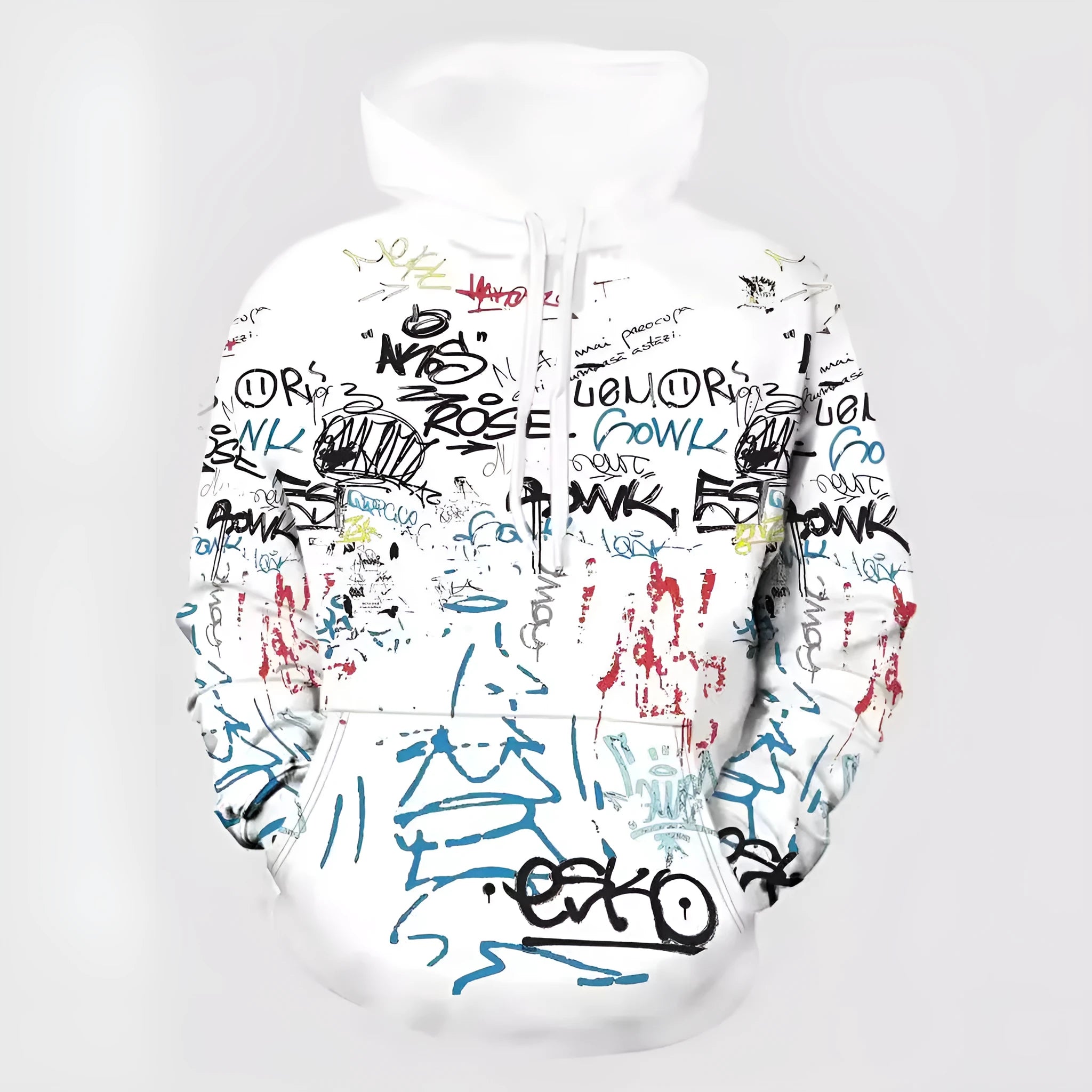 Men's plus size camouflage 3D digital print hooded sweater with zip pocket, black, loose fit