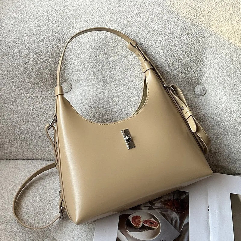 Genuine leather dumpling-shaped crossbody bag with mobile phone compartment in apricot colour