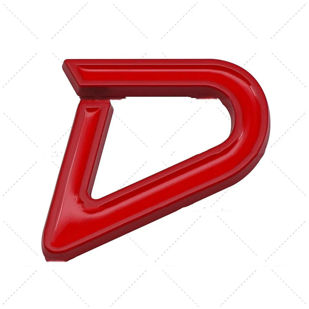 Metal car bumper sticker decorative label in SD, D, and S patterns on red silver and red black backgrounds