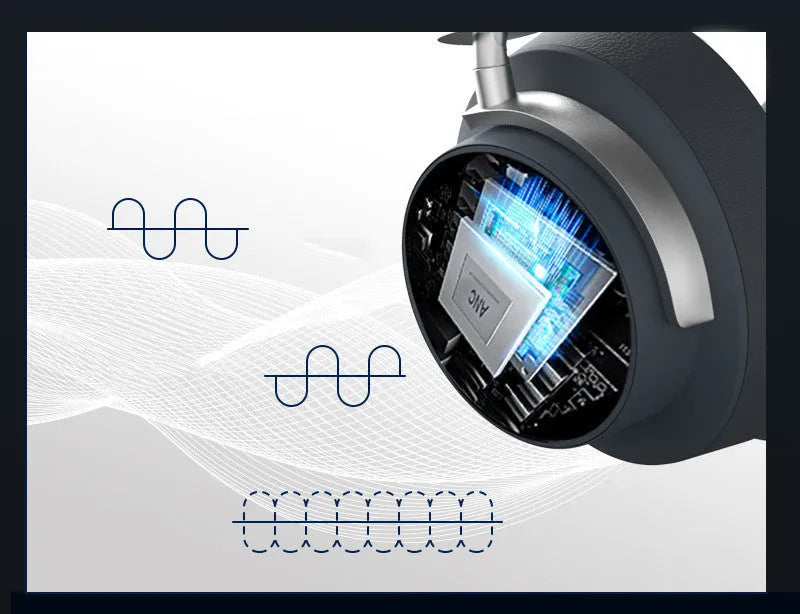 Grey sports wireless Bluetooth headset with head-mounted design and bilateral ear speakers
