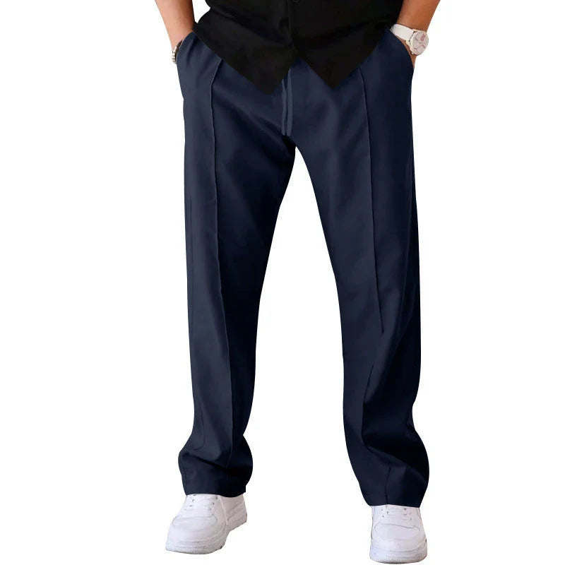 Men's drawstring waist casual pants in a variety of colors featuring a unique bright line design