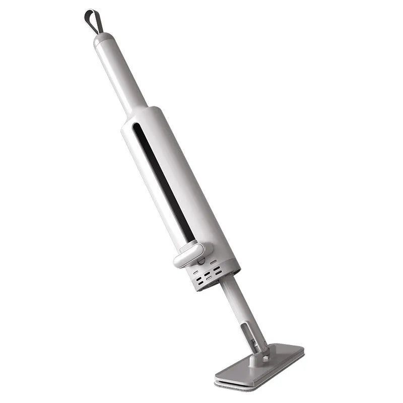 Pink self-squeezing flat mop with rotatable head and microfiber pads for floor cleaning