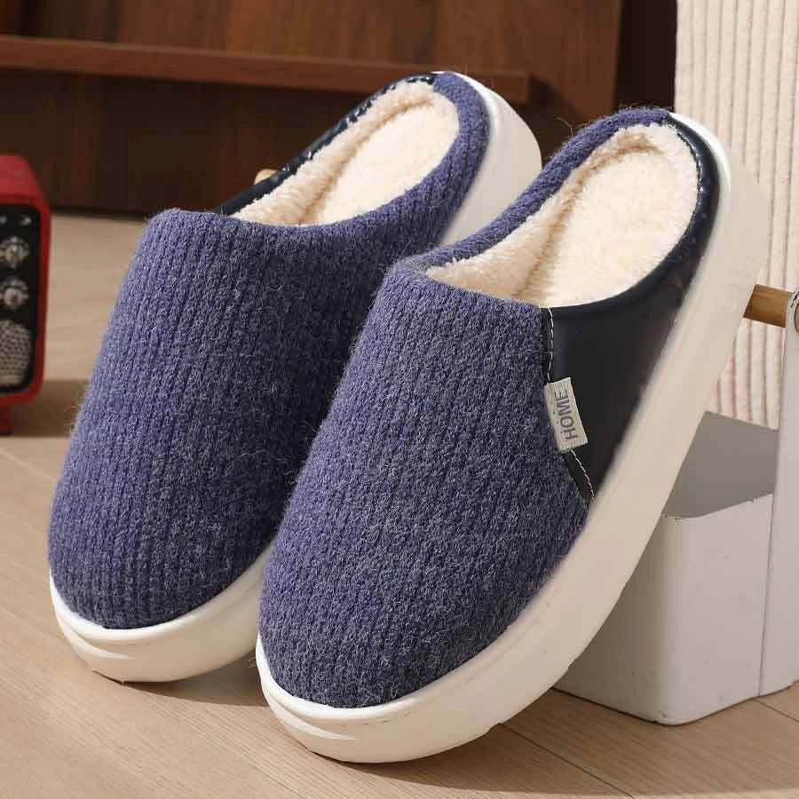 Winter warm plush home slippers with thick non-slip sole in various colours