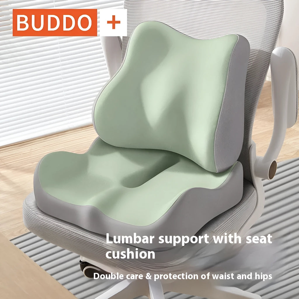 Memory foam seat cushion with waist rest support in grey colour option on office chair