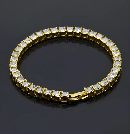 Gold iced hip hop bracelet with AAA rhinestone geometric chain, 5mm width 8 inch length on wrist