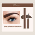 Dual-ended eyebrow makeup stick with cream pencil and powder in a case, shown in one of five natural shades.