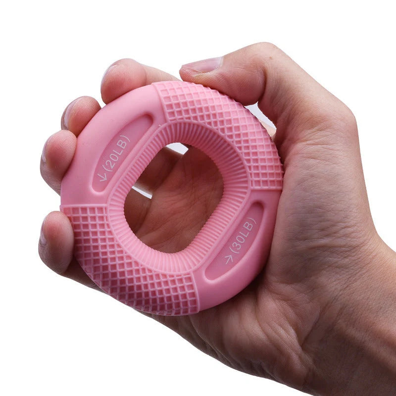 Adjustable silicone grip ring in various colours for finger and forearm training