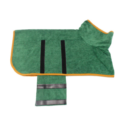 Absorbent pet bathrobe with waist-wrapped microfiber for fast drying, available in multiple colors and sizes
