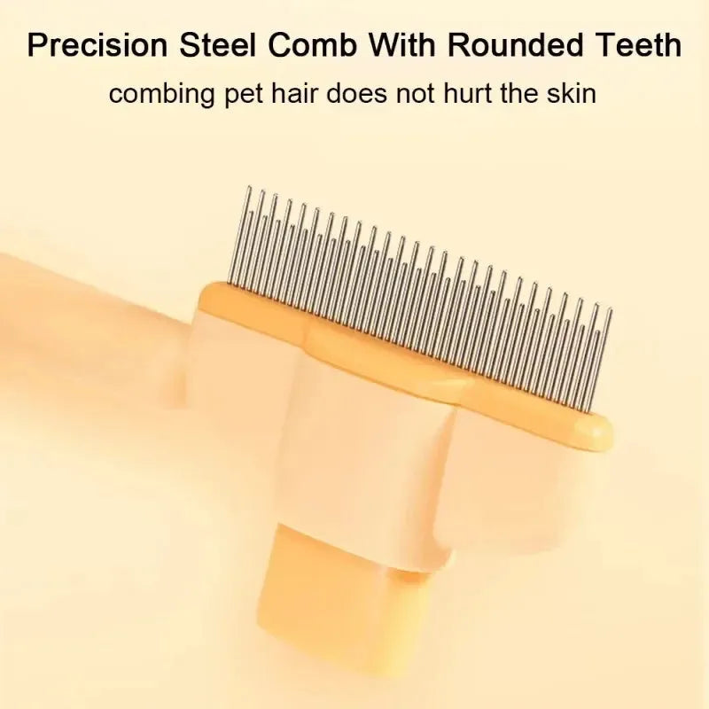 Green and yellow pet grooming brush for dogs with one-click hair removal system