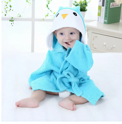 Children's hooded absorbent bathrobe in mouse pattern, cotton fabric, size S 47cm length for 0-18 months
