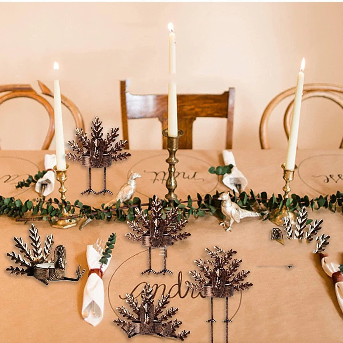 Retro iron turkey candlestick for festive decor with tea light holder