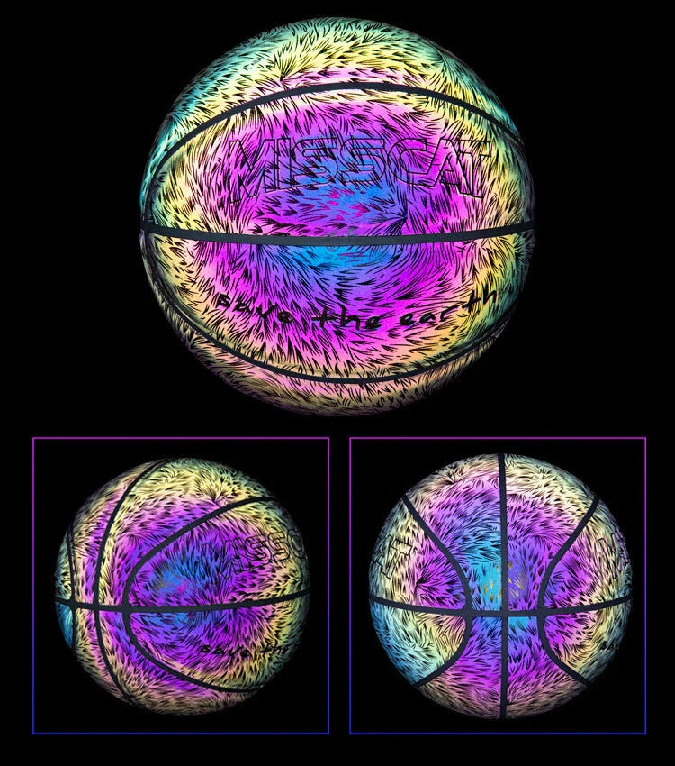 Glowing luminous fluorescent basketball with unique reflective effects for night games