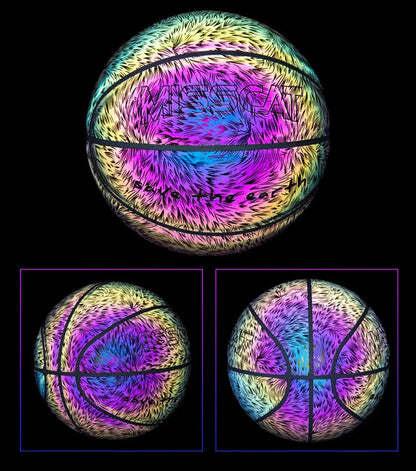 Glowing luminous fluorescent basketball with unique reflective effects for night games