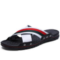 Men's leather flip-flops in black, white or blue with PU sole and wide size range