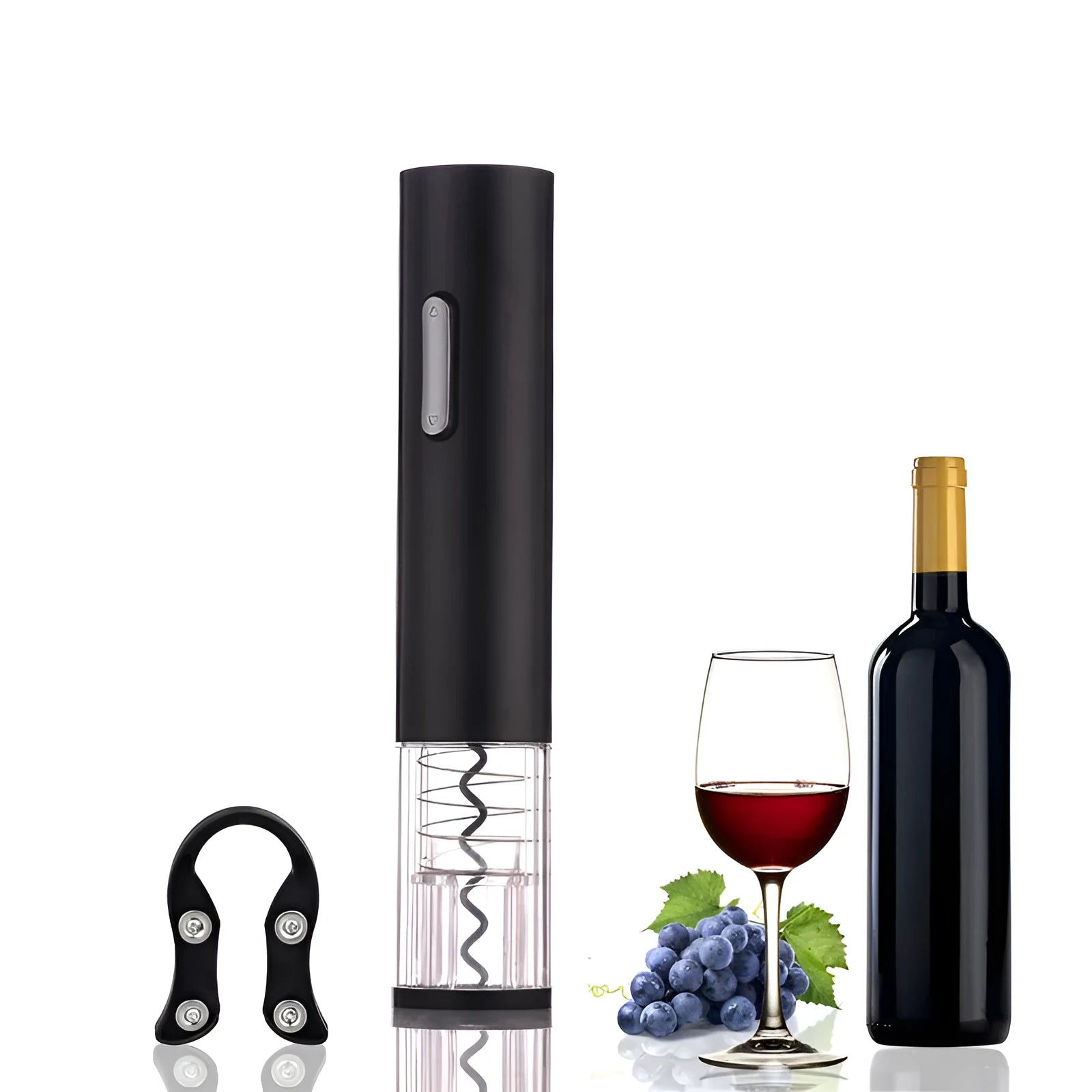 Automatic electric wine bottle opener with foil cutter in black, red, and white colour options