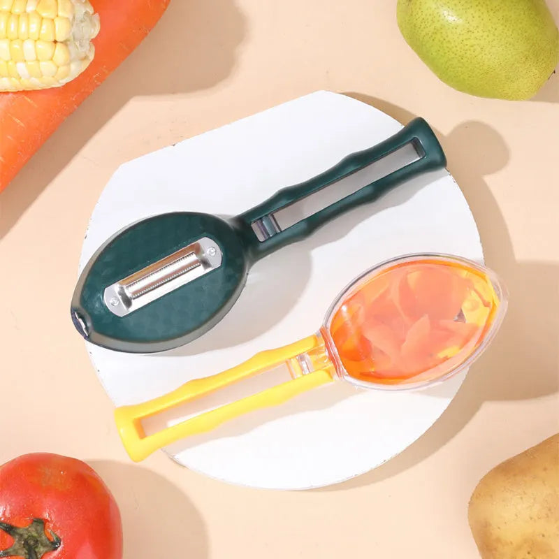 Yellow paring knife with storage lid for peeling fruits and vegetables