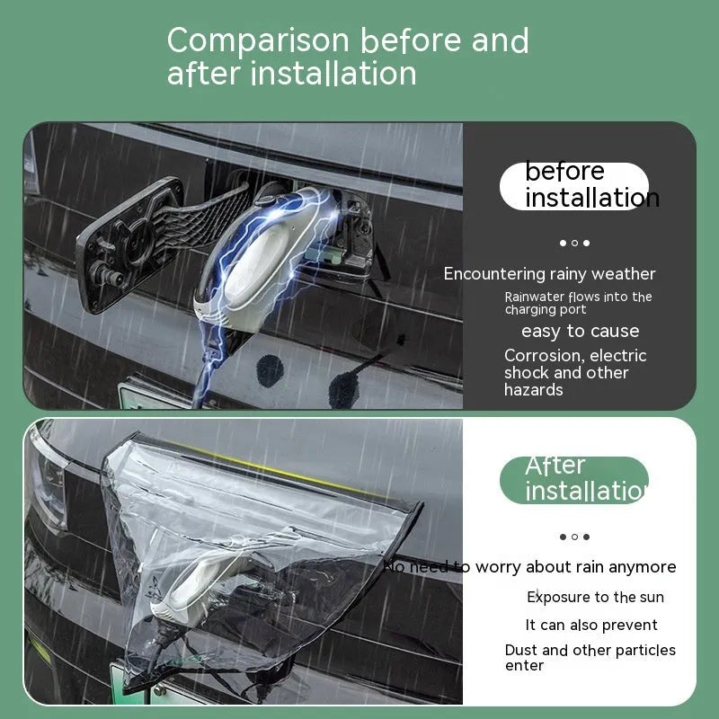 Black PVC electric vehicle charging gun rain cover with magnetic strips.