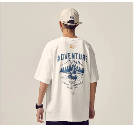 Men's loose fit plus size short-sleeved t-shirt in black, on a hanger.