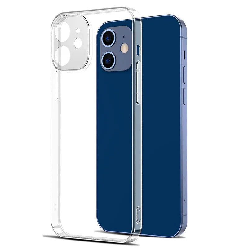 Fully transparent silicone TPU phone case for iPhone showing back cover protection in clear finish