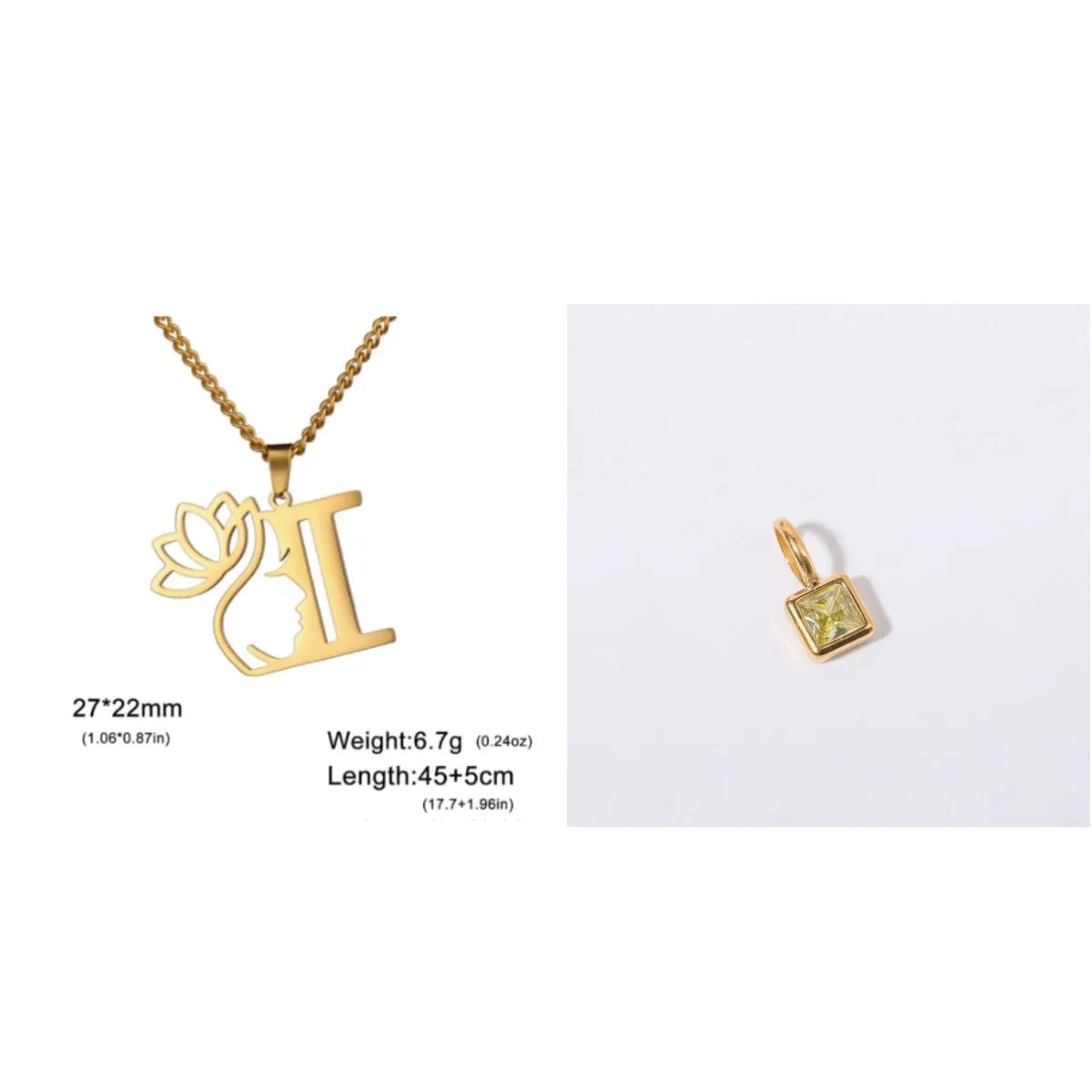 Stainless steel necklace with cross chain design and a pendant, available in gold or steel colour.