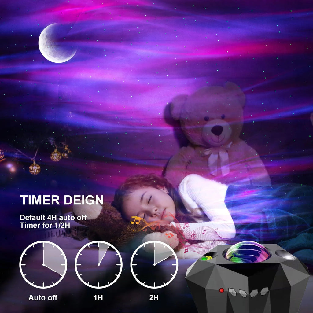 USB Bluetooth ocean star projector lamp with 4-colour water pattern and green laser in black finish