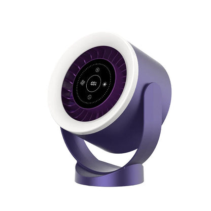 Adjustable USB desktop fan light with LED display in apricot, dark blue, and dark grey