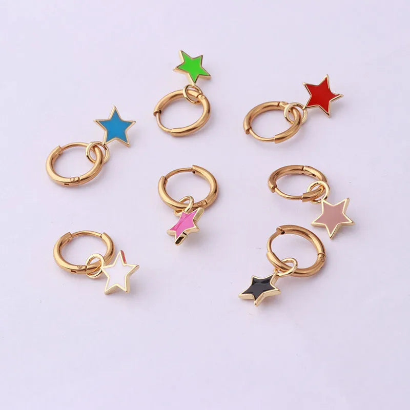 Stainless steel heart shaped ear clip with candy colour dripping oil finish for women