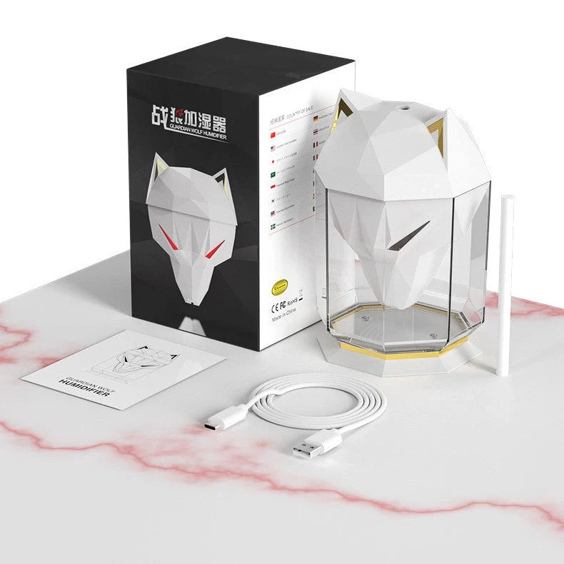 War Wolf Air Humidifier with colorful lights and ultrasonic mist on a desktop