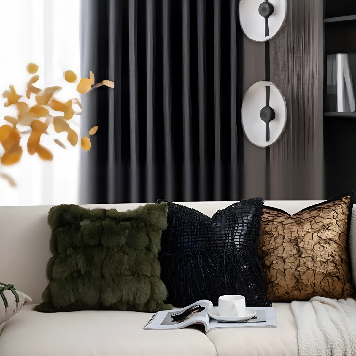 Geometric pattern cushion cover in Misty Forest series, 45x45cm coreless, with pp cotton filler