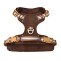 Leather pet harness with reflective elements in chest harness design