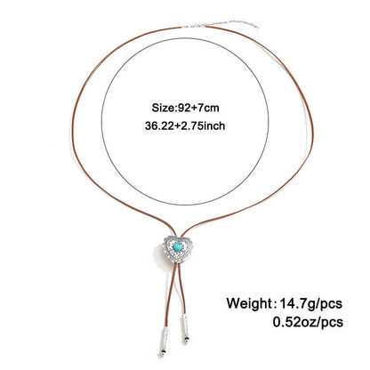 Retro Turquoise Cross Necklace with heart-shaped alloy pendant