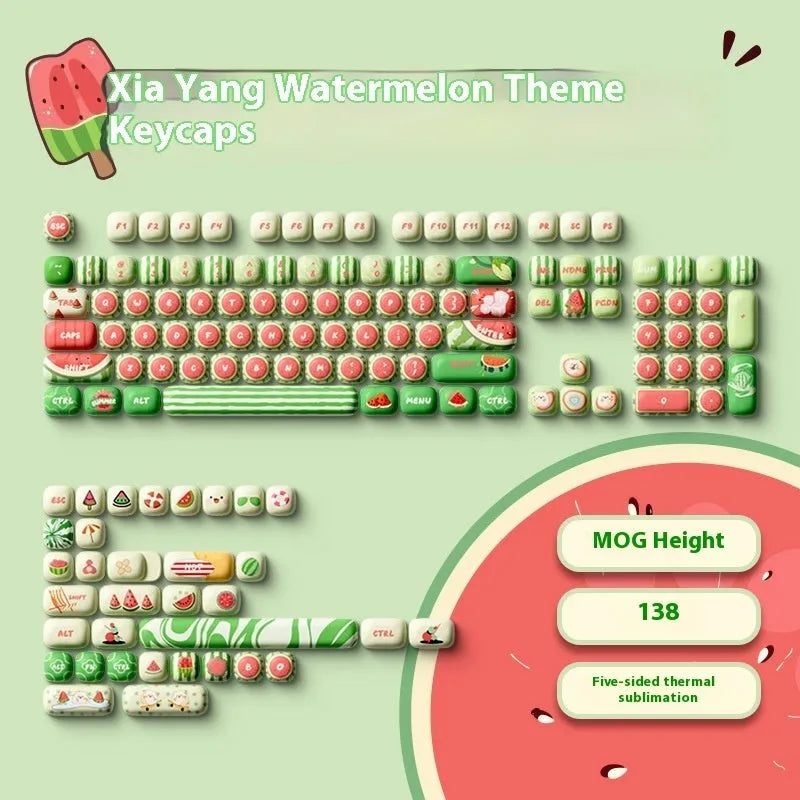 Watermelon-themed Mushroom profile PBT key caps for mechanical keyboards on a black background.