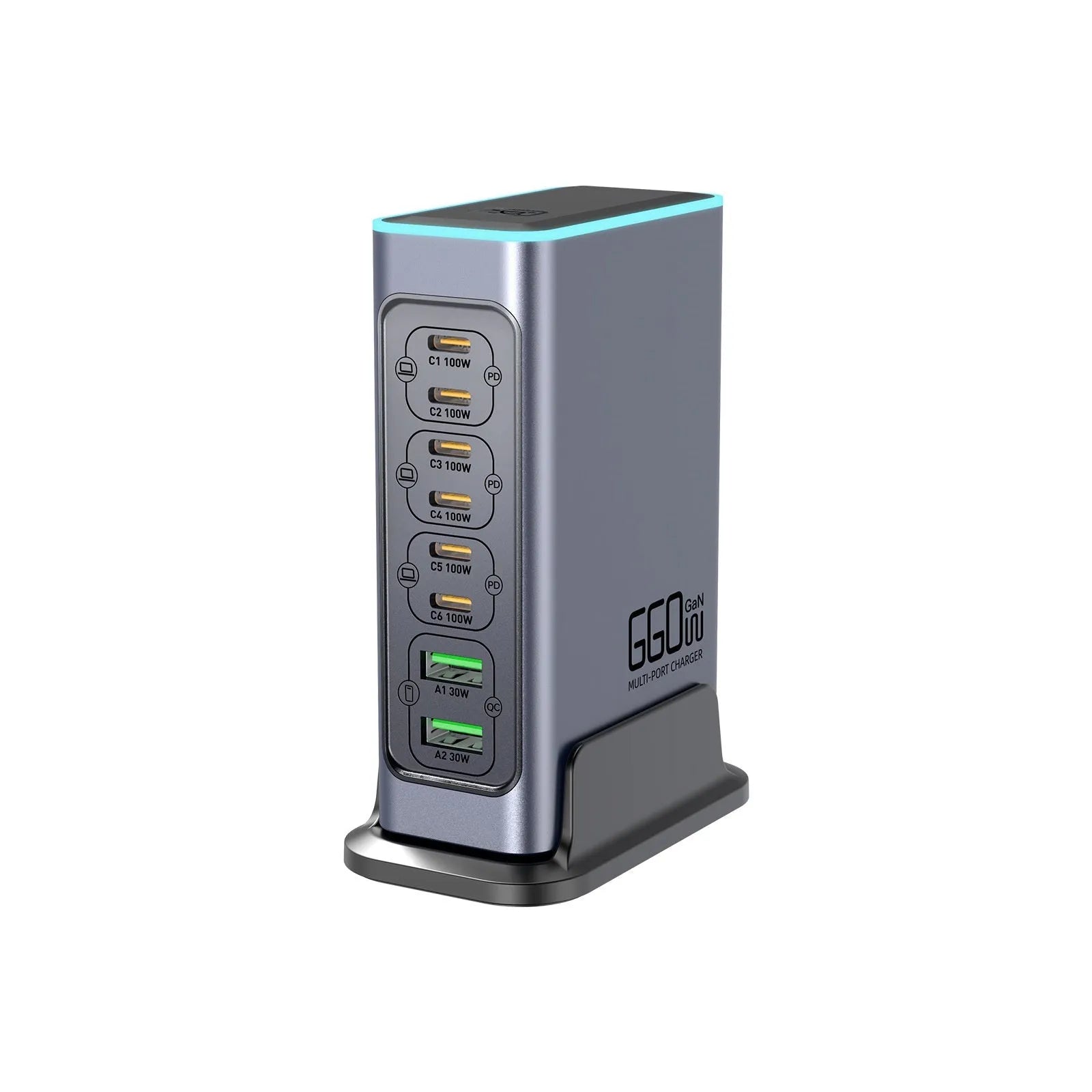 660W gallium nitride desktop charger with multiple ports for charging phones and tablets