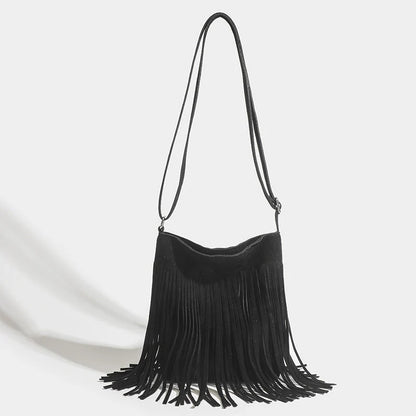 Artistic Tassel Shoulder Bag in various colours showcasing literary style and tassel detail