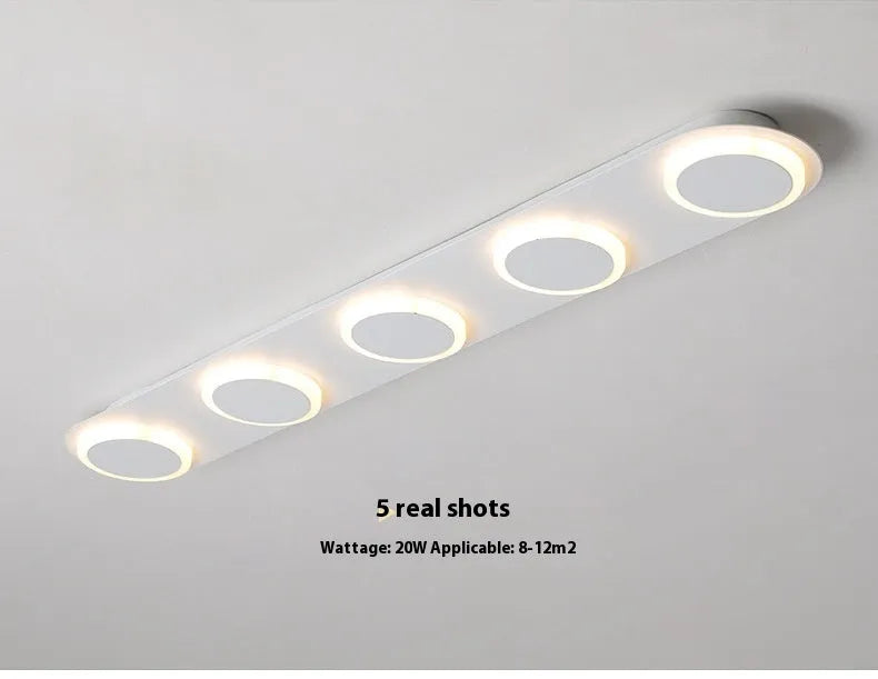 Matte white strip ceiling lamp with iron and acrylic shade, 3 heads, for hallway