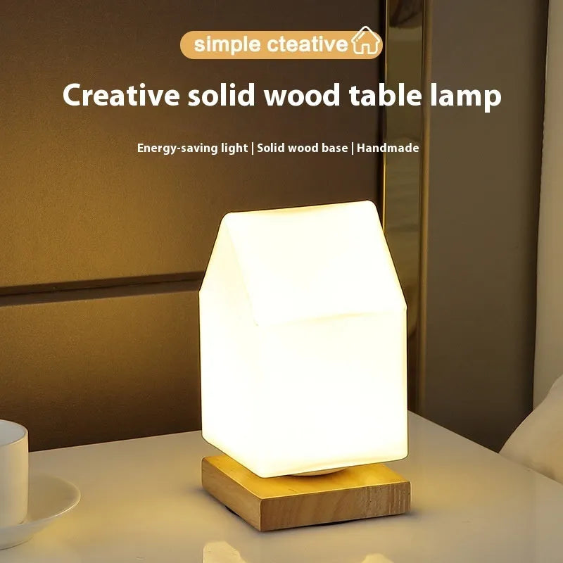 Nordic solid wood USB table lamp with flower-shaped design and touch dimming control