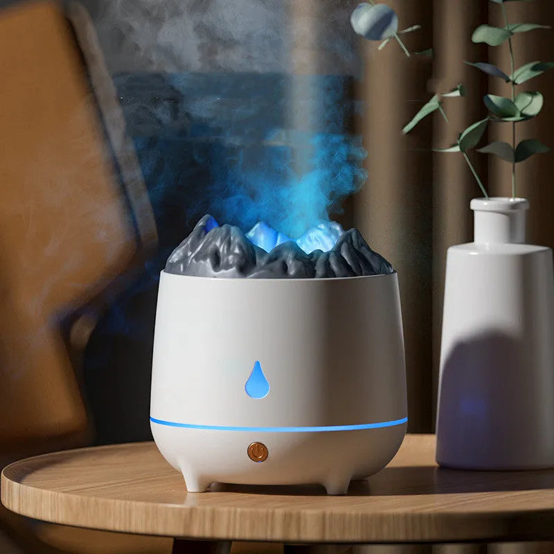 Round black or white volcanic-shaped ultrasonic humidifier with USB cable