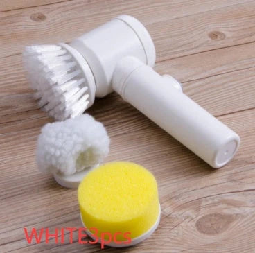 5-in-1 Electric Cleaning Brush with three interchangeable heads for versatile cleaning tasks