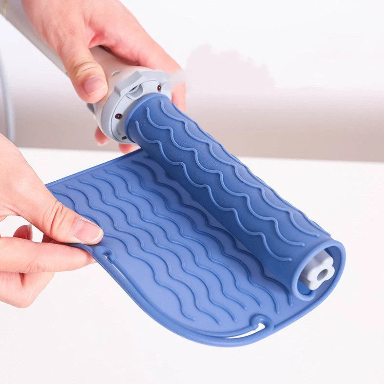 Silicone heat-proof mat for hair styling tools in pink, green, dark blue, or grey