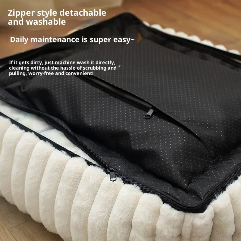 Large square pet bed for dogs with removable cloth cover in gray, non-slip base, size L